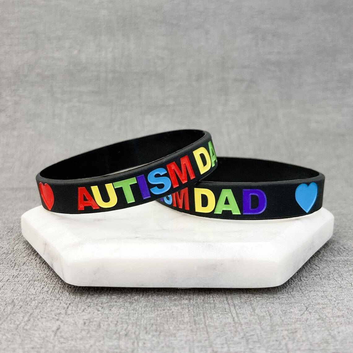 Autism Dad Wristband Aspergers Autistic Awareness Silicone Bracelet Band Black Rainbow Heart Father Parent Gift