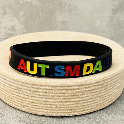 Autism Dad Wristband Aspergers Autistic Awareness Silicone Bracelet Band Black Rainbow Heart Father Parent Gift