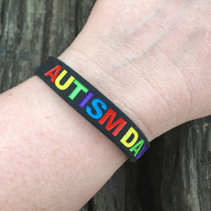 Autism Dad Wristband Aspergers Autistic Awareness Silicone Bracelet Band Black Rainbow Heart Father Parent Gift