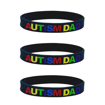 Autism Dad Wristband Aspergers Autistic Awareness Silicone Bracelet Band Black Rainbow Heart Father Parent Gift