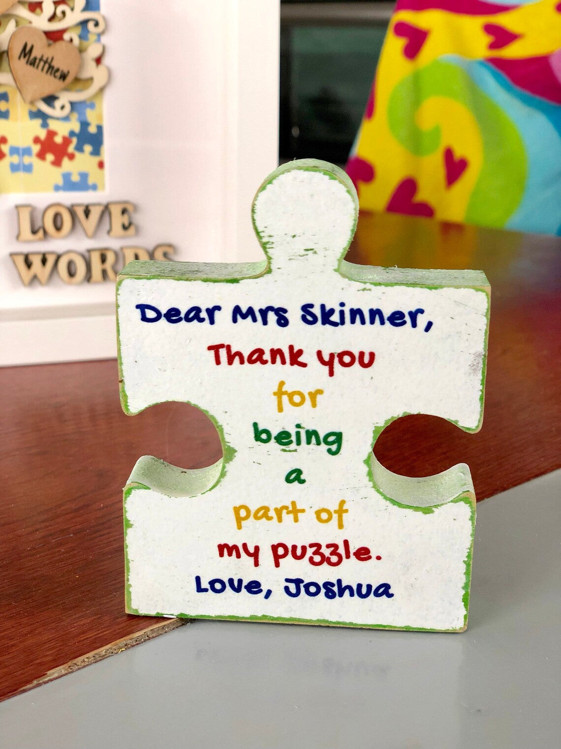 Personalised Autism Teacher Appreciation Wooden Gift,Thank you Puzzle Piece