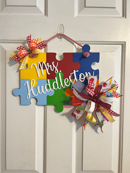 Autism Teachers Door Sign, Teachers Autism Puzzle Awareness Door Hanger, Teachers Christmas Gift