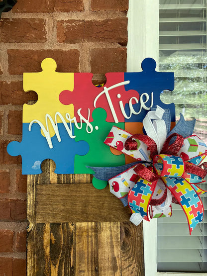 Autism Teachers Door Sign, Teachers Autism Puzzle Awareness Door Hanger, Teachers Christmas Gift