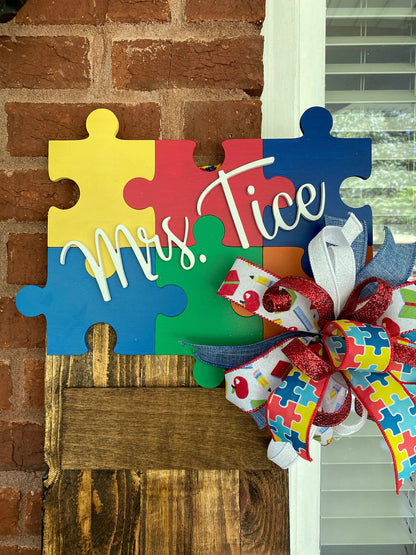 Autism Teachers Door Sign, Teachers Autism Puzzle Awareness Door Hanger, Teachers Christmas Gift