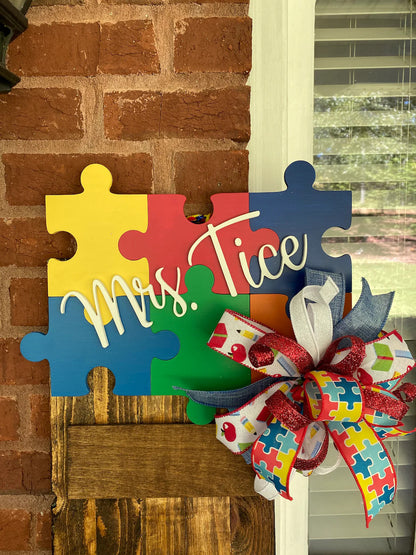 Autism Teachers Door Sign, Teachers Autism Puzzle Awareness Door Hanger, Teachers Christmas Gift