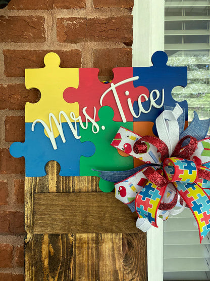 Autism Teachers Door Sign, Teachers Autism Puzzle Awareness Door Hanger, Teachers Christmas Gift