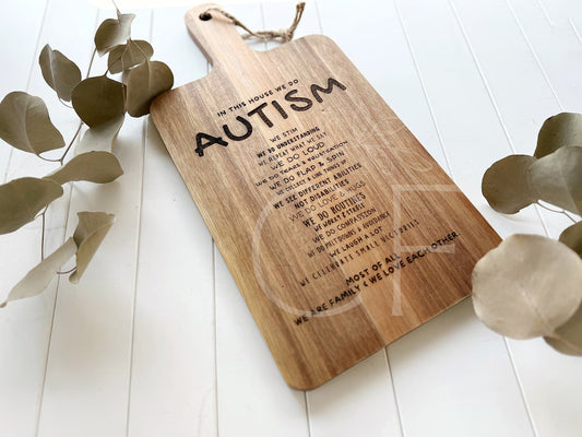 In This House We Do Autism Board Sign | Autism Mom, Autism Awareness Acceptance, Engraved Cutting Board, Family Sign, Home Decor