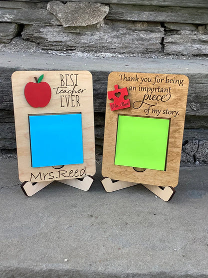 Sticky Note Pad Holder - Teacher Apple - Appreciation Gift - Puzzle Piece - Stand & Note Pad Included - End of Year Gift - Piece of Story