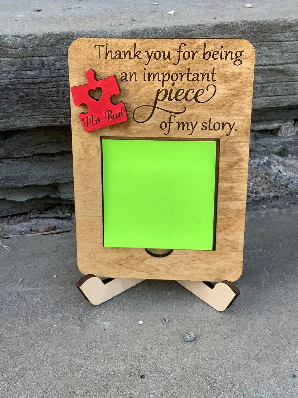 Sticky Note Pad Holder - Teacher Apple - Appreciation Gift - Puzzle Piece - Stand & Note Pad Included - End of Year Gift - Piece of Story