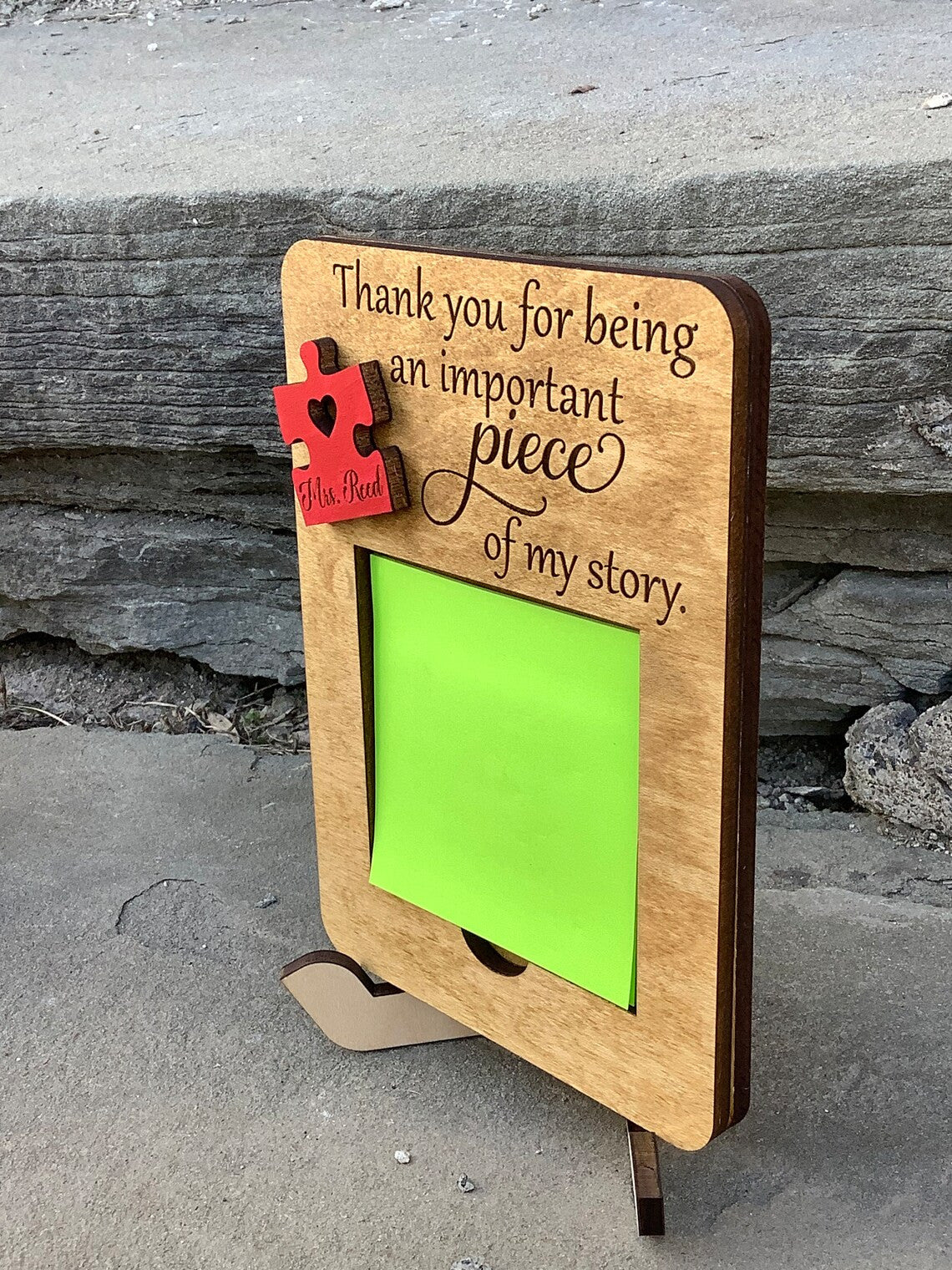 Sticky Note Pad Holder - Teacher Apple - Appreciation Gift - Puzzle Piece - Stand & Note Pad Included - End of Year Gift - Piece of Story