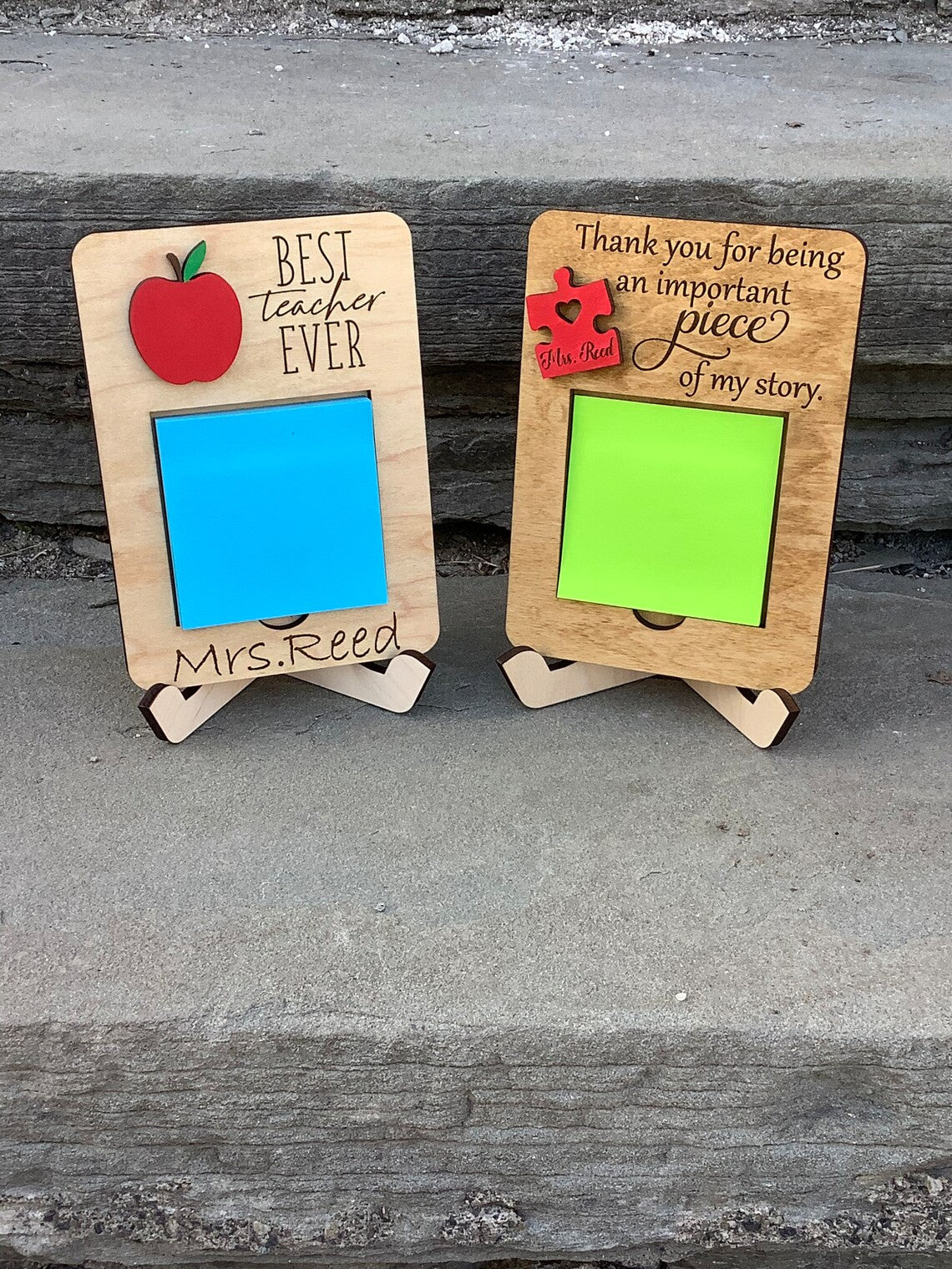 Sticky Note Pad Holder - Teacher Apple - Appreciation Gift - Puzzle Piece - Stand & Note Pad Included - End of Year Gift - Piece of Story