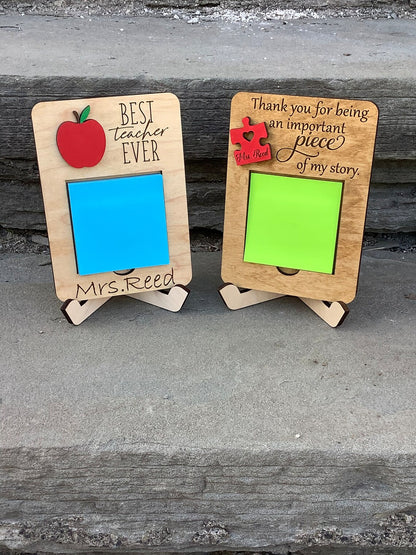 Sticky Note Pad Holder - Teacher Apple - Appreciation Gift - Puzzle Piece - Stand & Note Pad Included - End of Year Gift - Piece of Story