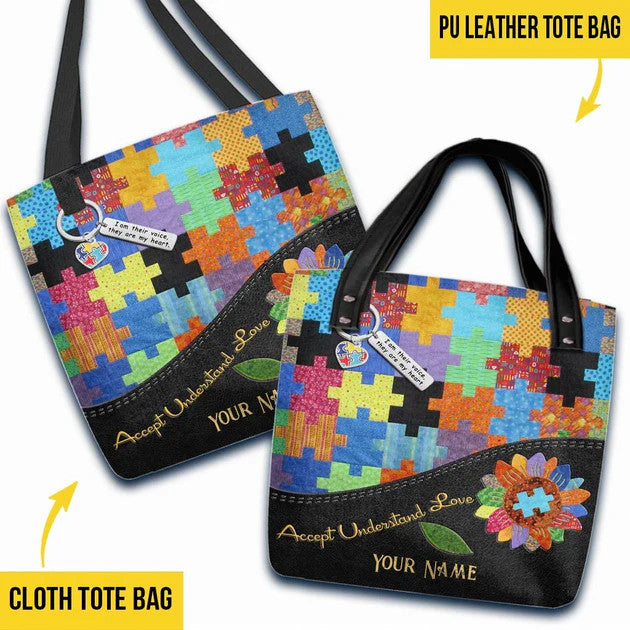 Autism Awareness Personalized Tote Bag, Accept Understand Love