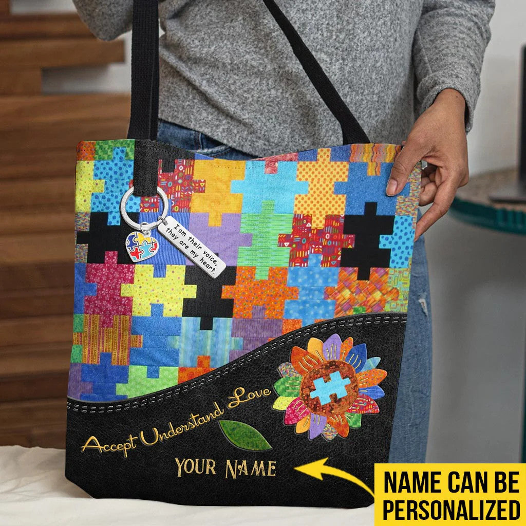 Autism Awareness Personalized Tote Bag, Accept Understand Love