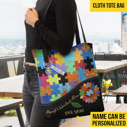 Autism Awareness Personalized Tote Bag, Accept Understand Love