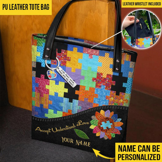 Autism Awareness Personalized Tote Bag, Accept Understand Love