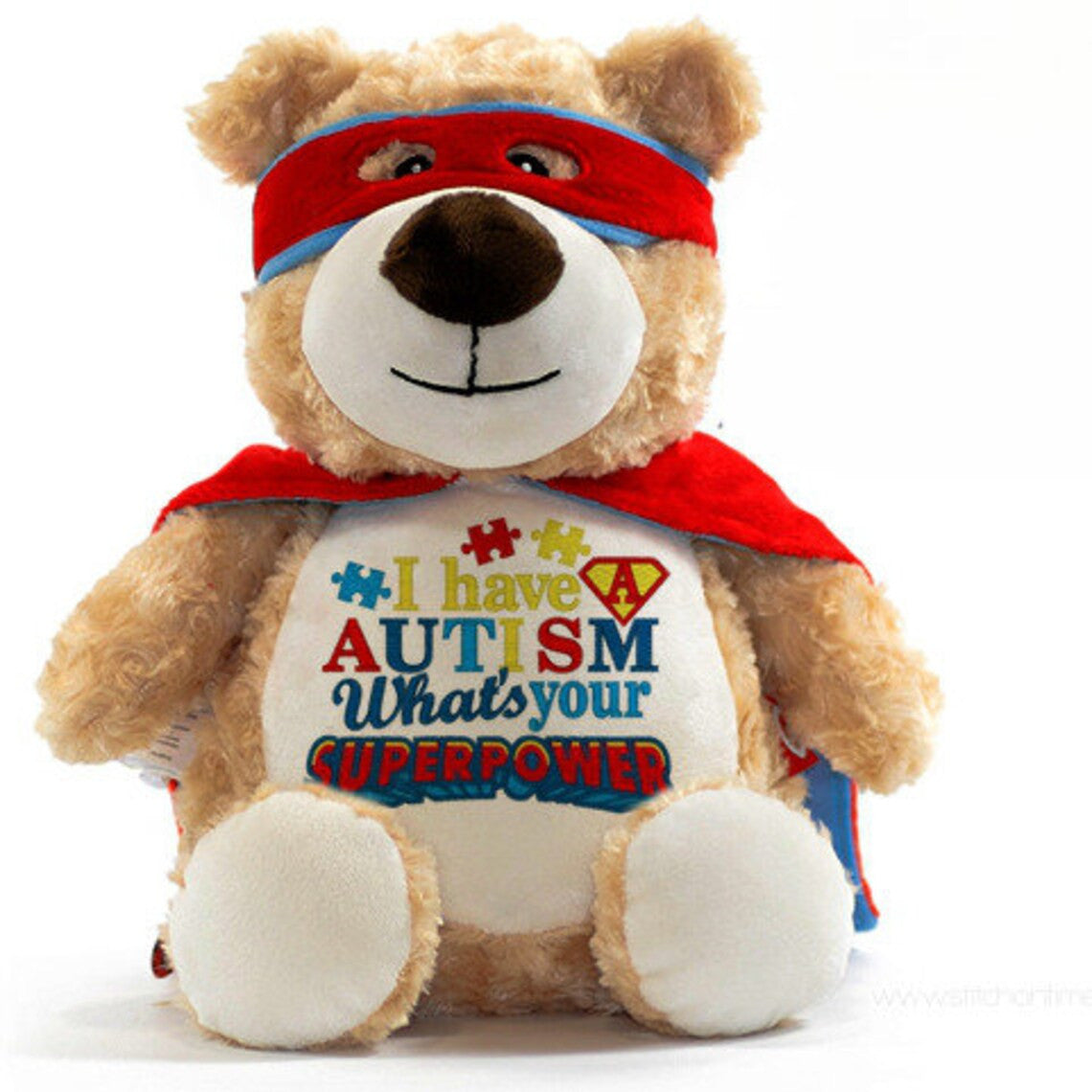 Superhero Autism Bear Personalised Embroidered Teddy Bear, Soft Toy, New Baby Keepsake Gift