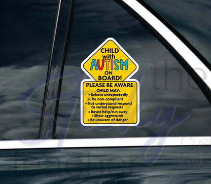 Child With Autism On Board Sticker Decal with Detail - Autism Awareness Car Truck Decal Sticker - Autistic - Neurodiverse Sticker Warning