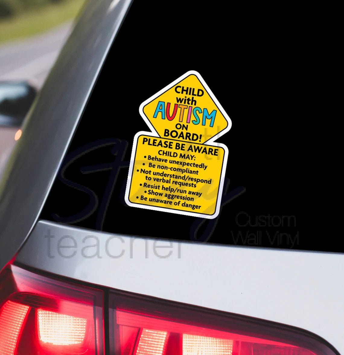 Child With Autism On Board Sticker Decal with Detail - Autism Awareness Car Truck Decal Sticker - Autistic - Neurodiverse Sticker Warning