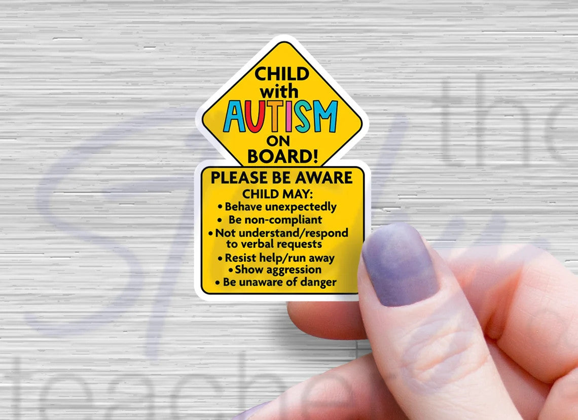 Child With Autism On Board Sticker Decal with Detail - Autism Awareness Car Truck Decal Sticker - Autistic - Neurodiverse Sticker Warning