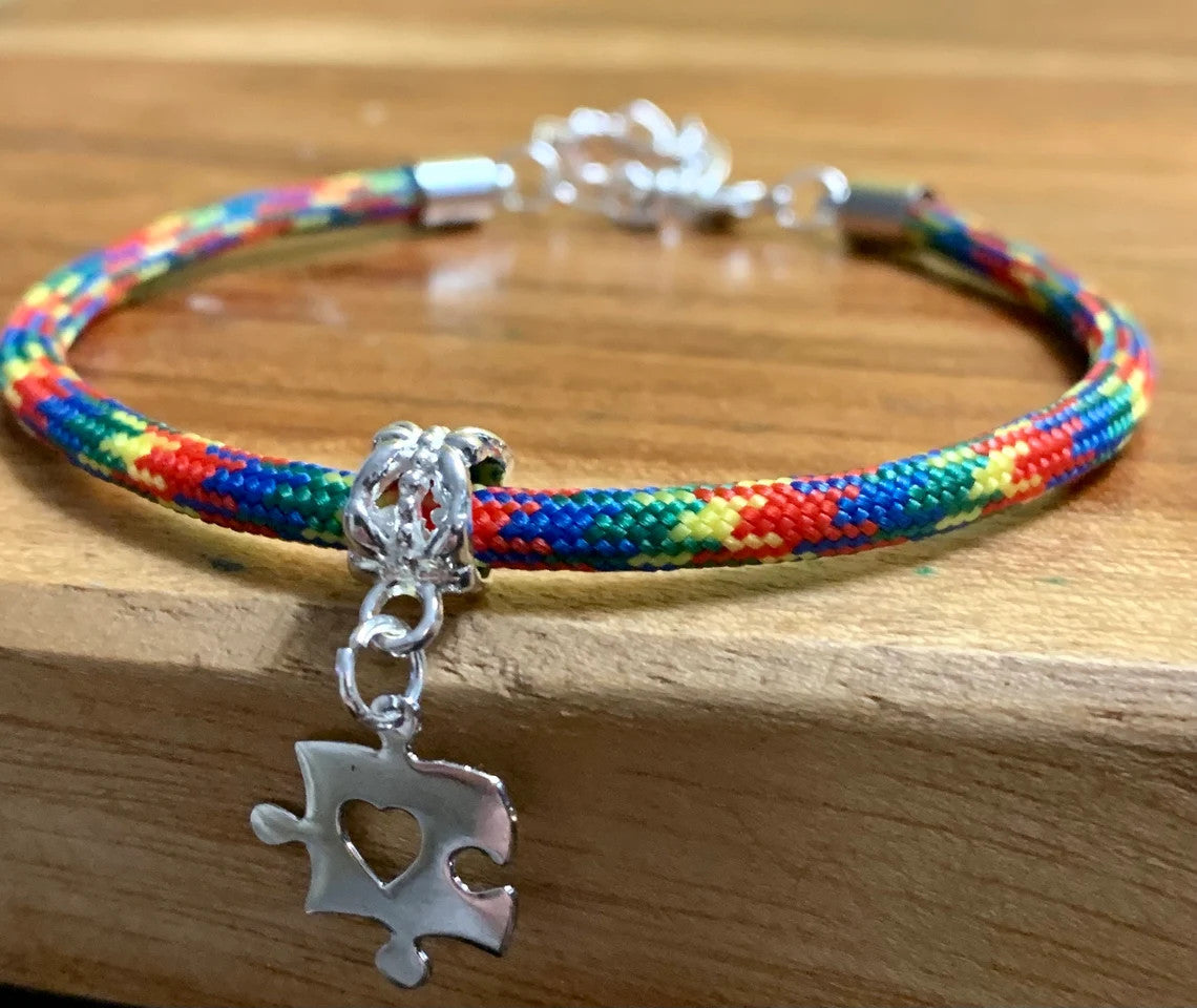 Autism Bracelet, Autism Awareness Jewelry, Paracord Bracelet, Pride Bracelet, Puzzle Autism Mom, Teacher Gifts Muti Colored Adjustable