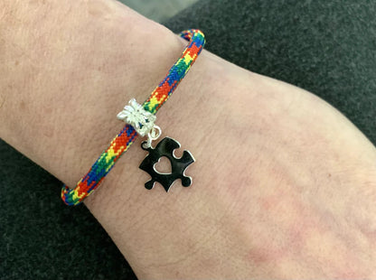 Autism Bracelet, Autism Awareness Jewelry, Paracord Bracelet, Pride Bracelet, Puzzle Autism Mom, Teacher Gifts Muti Colored Adjustable