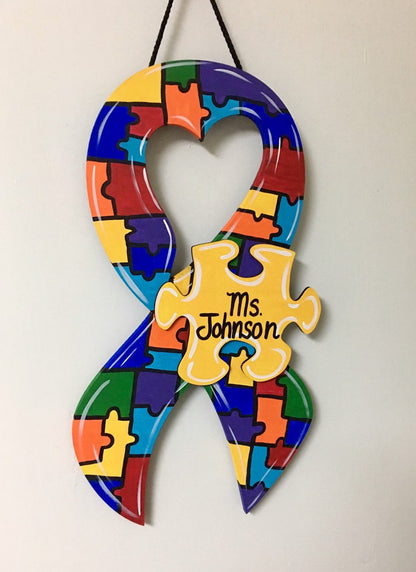 Personalized  Autism Sign, Door Hanger, Wall Decor, Personalized Gifts, Wreath, Welcome Sign, Puzzles