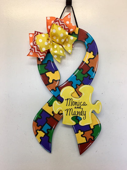 Personalized  Autism Sign, Door Hanger, Wall Decor, Personalized Gifts, Wreath, Welcome Sign, Puzzles