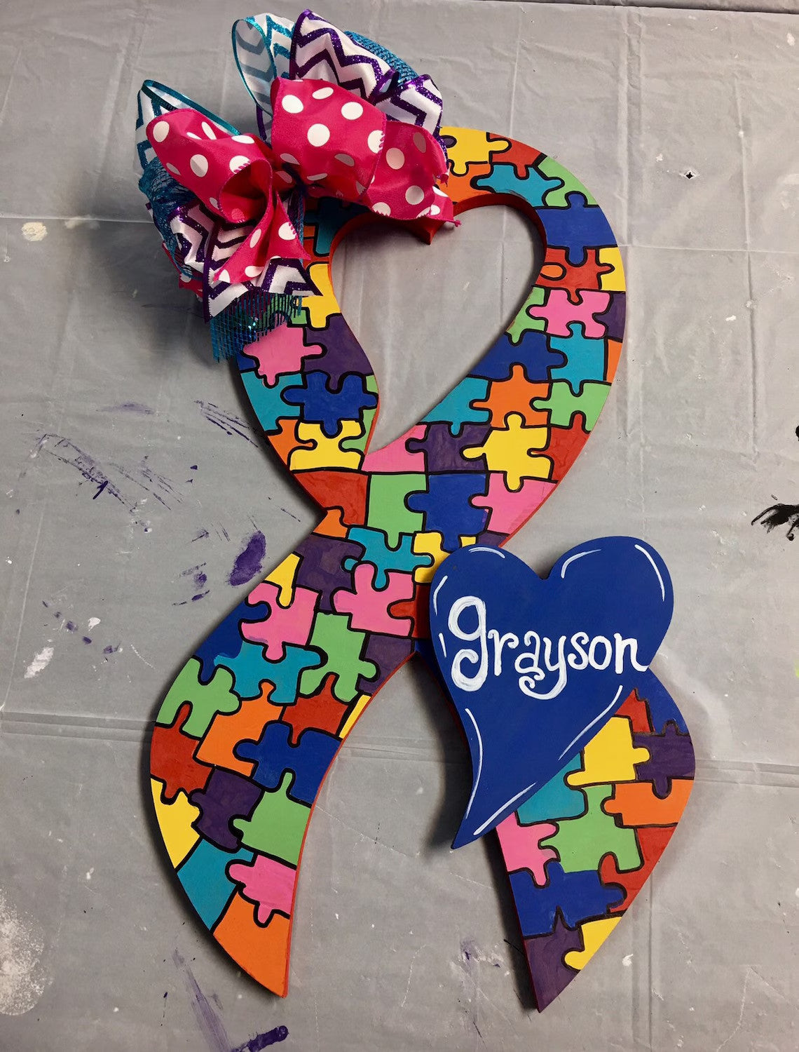 Personalized  Autism Sign, Door Hanger, Wall Decor, Personalized Gifts, Wreath, Welcome Sign, Puzzles