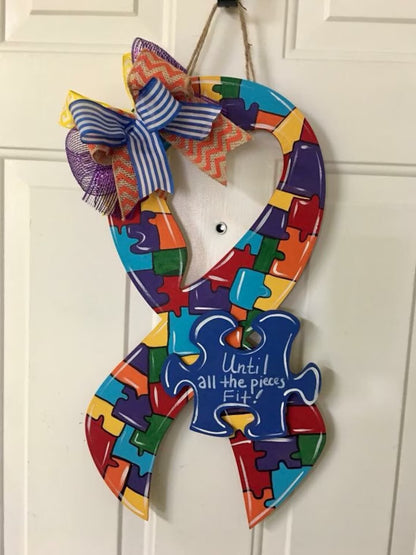 Personalized  Autism Sign, Door Hanger, Wall Decor, Personalized Gifts, Wreath, Welcome Sign, Puzzles