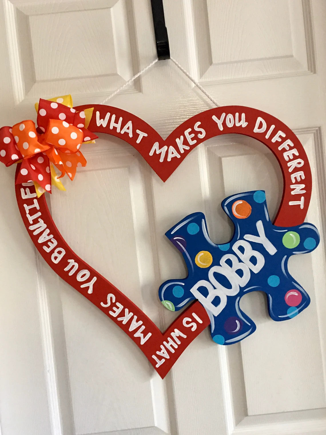 “What makes you different is what makes you beautiful!” Autism Sign, Door Hanger, Wall Decor, Personalized Gifts, Wreath, Welcome Sign, Puzzles