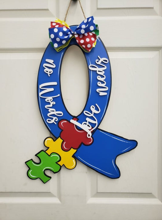 Autism Awareness Ribbon Door Hanger