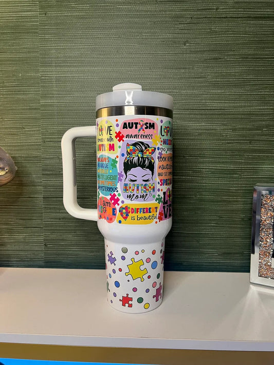 Autism Mom Tumbler 40oz, Be Kind, Different Is Beautiful