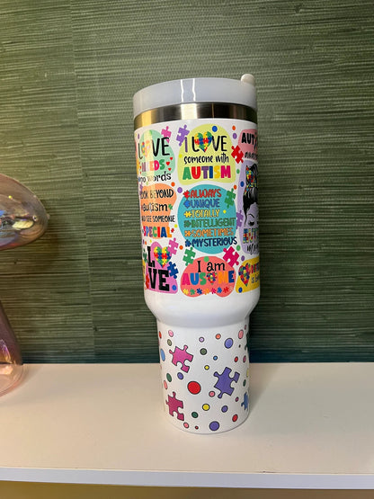 Autism Mom Tumbler 40oz, Be Kind, Different Is Beautiful