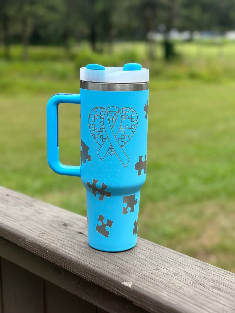 Autism Awareness 40 oz Stainless Steel Insulated Tumbler with Handle