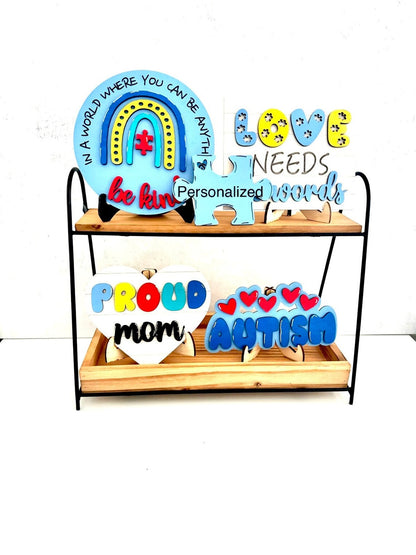 Autism Awareness Tiered Tray, Autism, Tiered Tray Decor, Autism Signs, Autism Decor, Autism Gift, Puzzle, Puzzle Piece, Home Decor