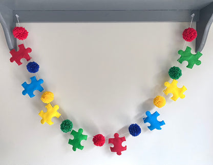 Autism Awareness, Personalized Autism Decor, Personalized Pompom Garland, Rainbow Pompom Garland, Over the Crib Decor, Classroom Wall Decor