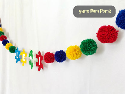 Autism Awareness, Personalized Autism Decor, Personalized Pompom Garland, Rainbow Pompom Garland, Over the Crib Decor, Classroom Wall Decor