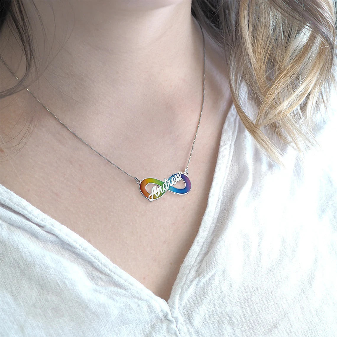 Personalized Autism Awareness Enameled Name Necklace with Chain