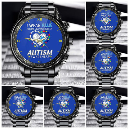 Personalized Autism Awareness Watch, I Wear Blue For My Son, Grandson, Daughter, Autism Dad Gift, Autism Puzzle Watch