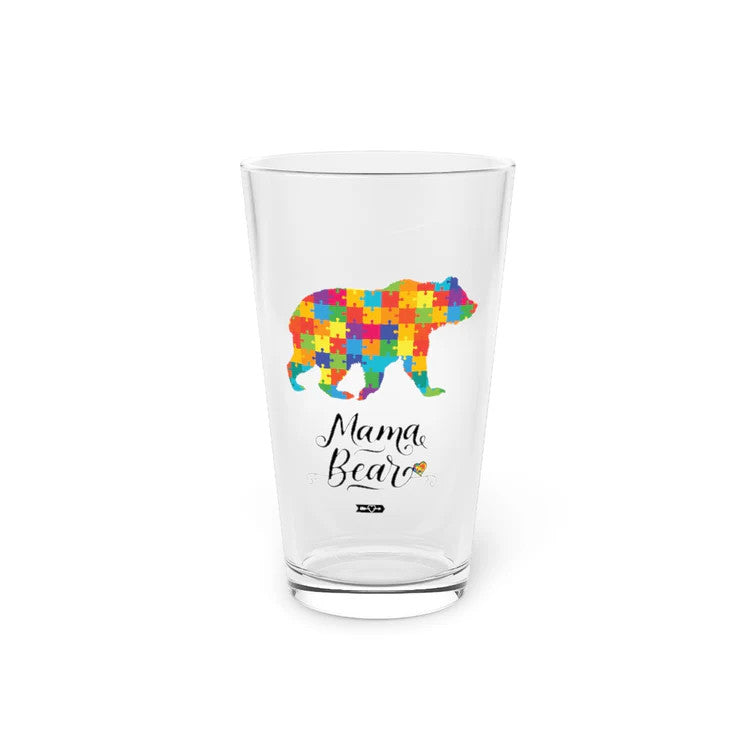 Beer Glass Pint 16oz Mama Bear Autism Awareness Mental Health Mom