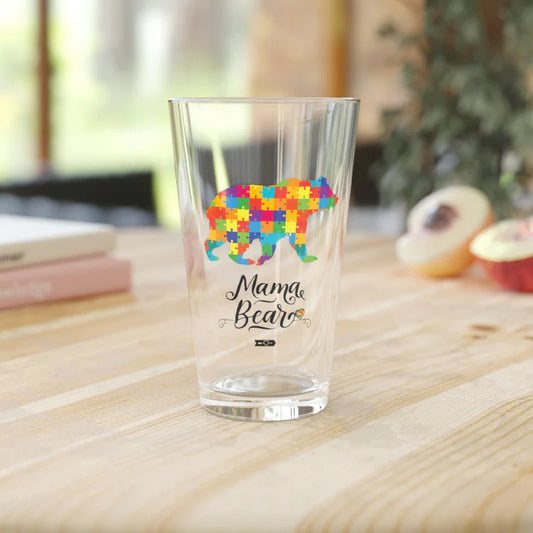 Beer Glass Pint 16oz Mama Bear Autism Awareness Mental Health Mom