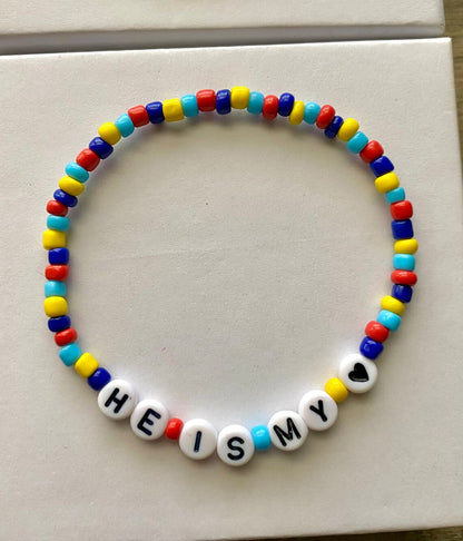 Autism Awareness “I am his voice” “He is my heart” Beaded Bracelet