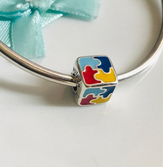 Autism Awareness Bracelet Square Charm Sterling Silver