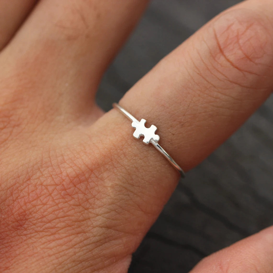 Autism Awareness Silver Dainty Puzzle Ring