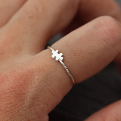 Autism Awareness Silver Dainty Puzzle Ring