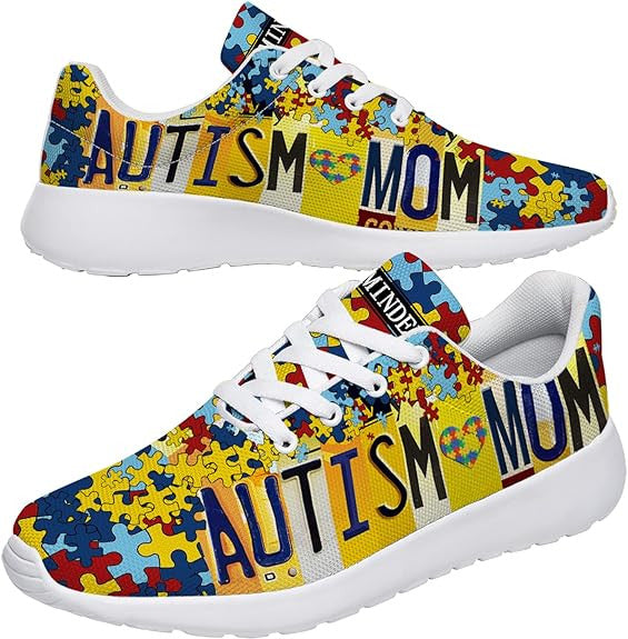 Personalized Autism Awareness Puzzle Shoes Yellow Lightweight Autism Mom Sneakers