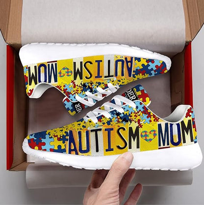 Personalized Autism Awareness Puzzle Shoes Yellow Lightweight Autism Mom Sneakers