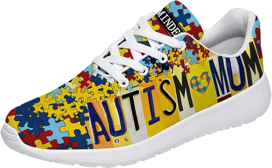 Personalized Autism Awareness Puzzle Shoes Yellow Lightweight Autism Mom Sneakers