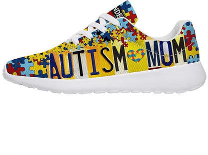 Personalized Autism Awareness Puzzle Shoes Yellow Lightweight Autism Mom Sneakers